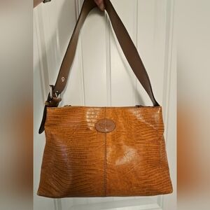 Sharif Brown Crocodile Textured Shoulder Bag
